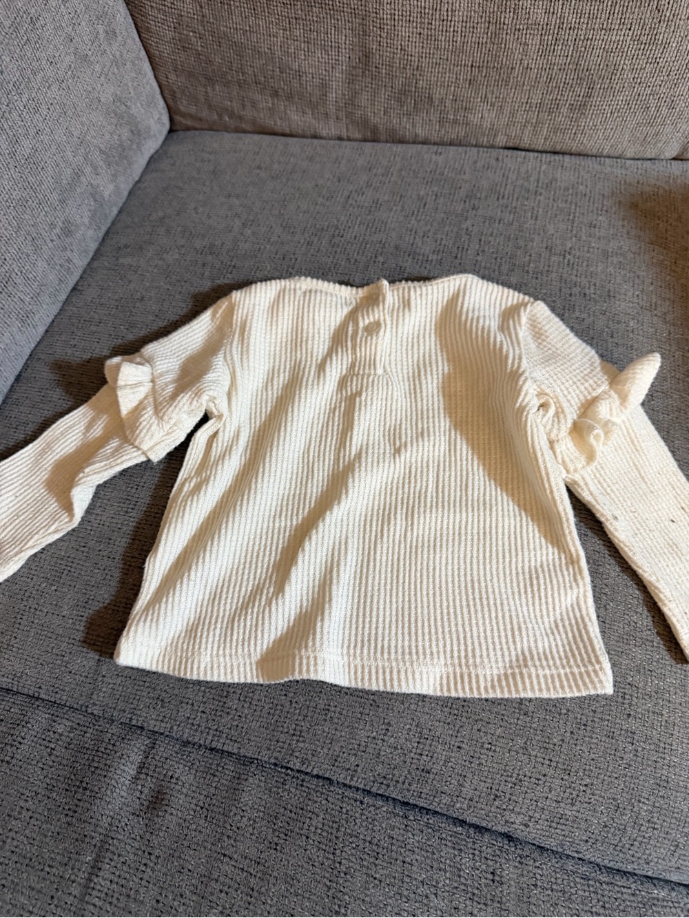 Cream Ruffle-Sleeve Rib Knit Top for Kids - Picture 5 of 5